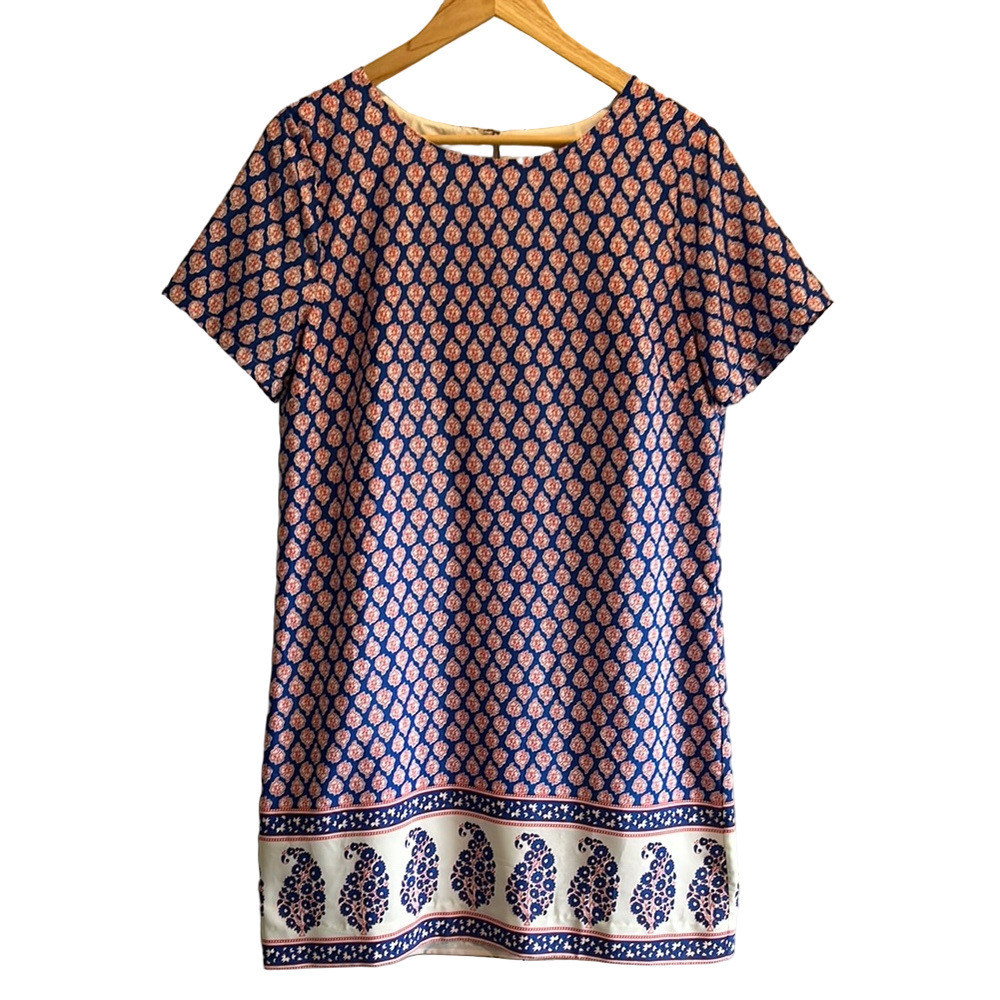 J.Crew Mini Short Patterned Colorful Lined Shift Short Sleeves Dress Size 10
